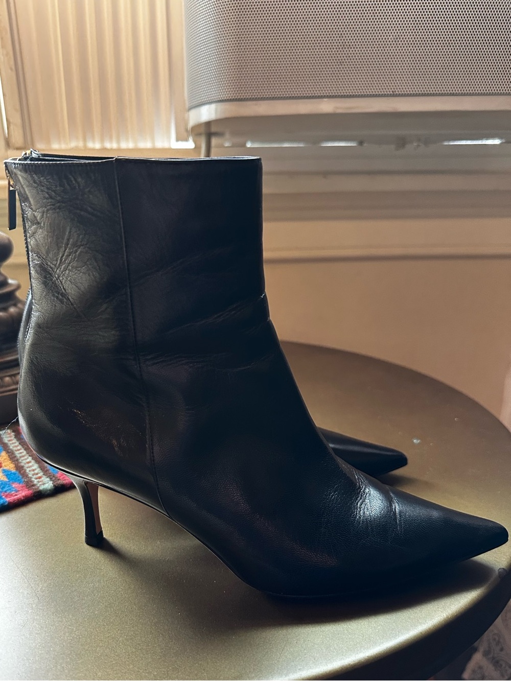 Jimmy Choo Black Leather Pointed Toe Ankle Boots Women 9.5 EU39.5 Italy